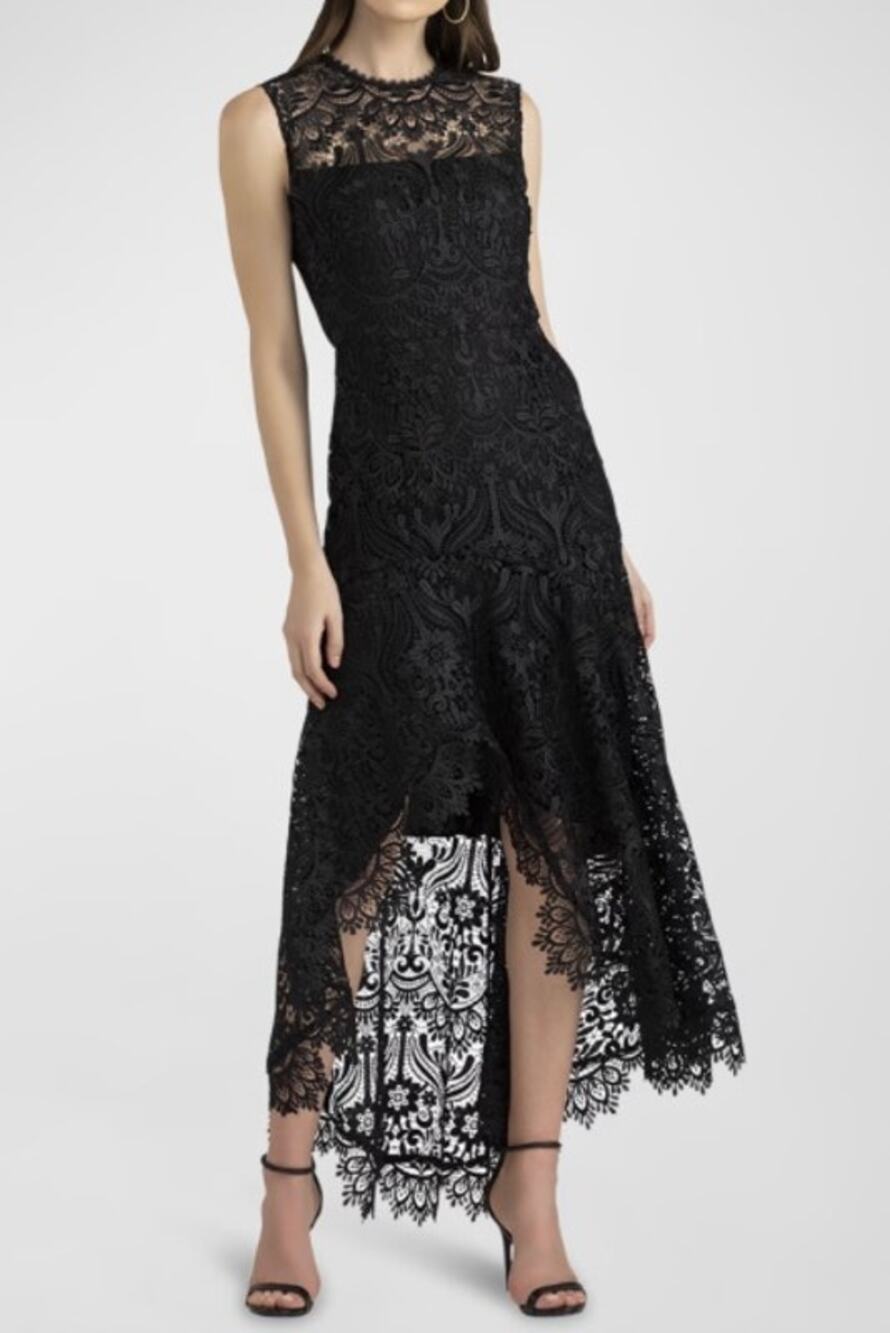 Shoshanna Midnight Leila High Low Black Lace Dress Sz. 6